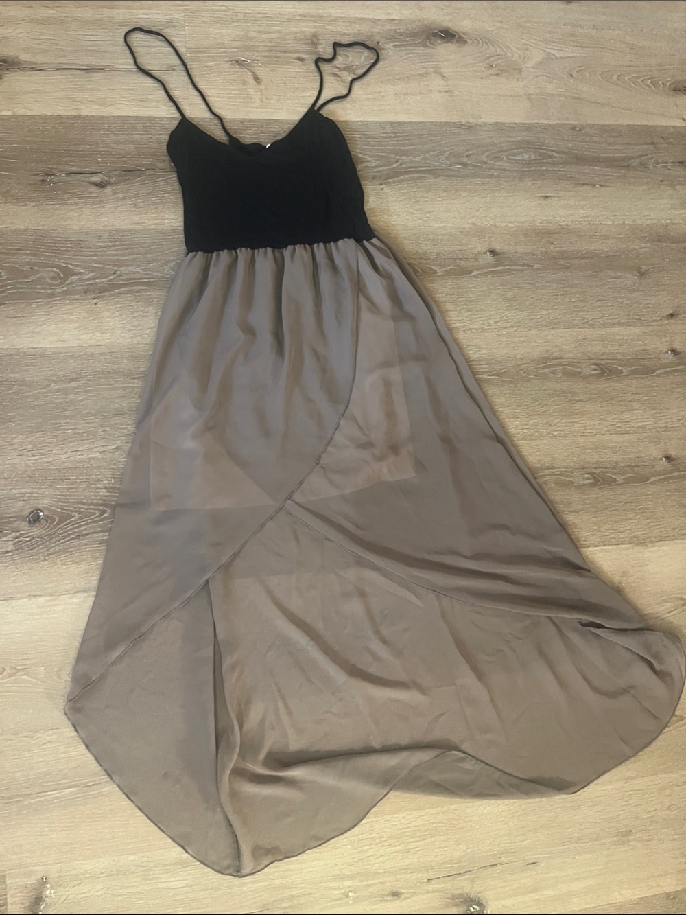 Daytrip Black Bodice Taupe High-Low Maxi Dress